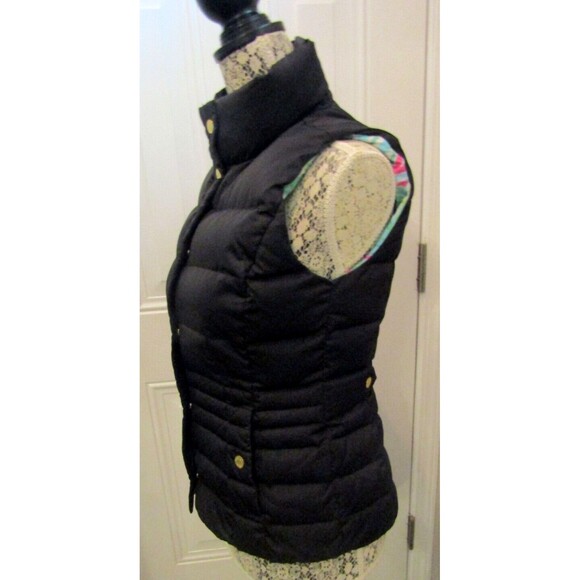 Lilly Pulitzer Isabelle Down Puffer Vest Womens Black Jacket Tropical Lining XS - Picture 7 of 14
